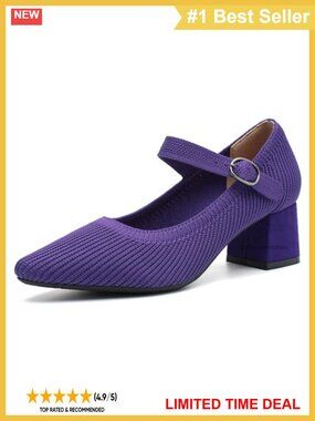 Womens Knit Pointed Toe Low Block Heel Ankle Strap Dress Pumps